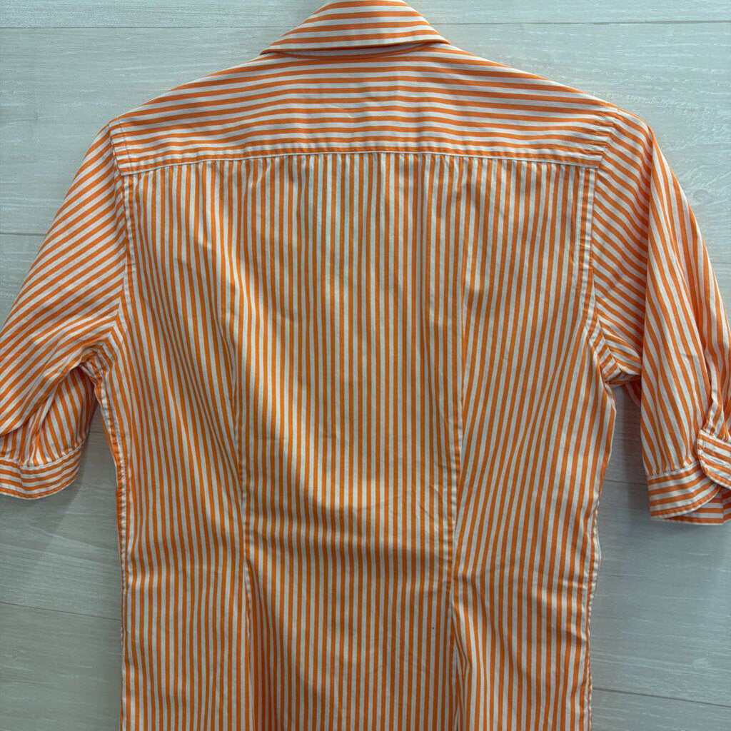 Ralph Lauren Orange/ White Striped Short Sleeve Button Down Top 10