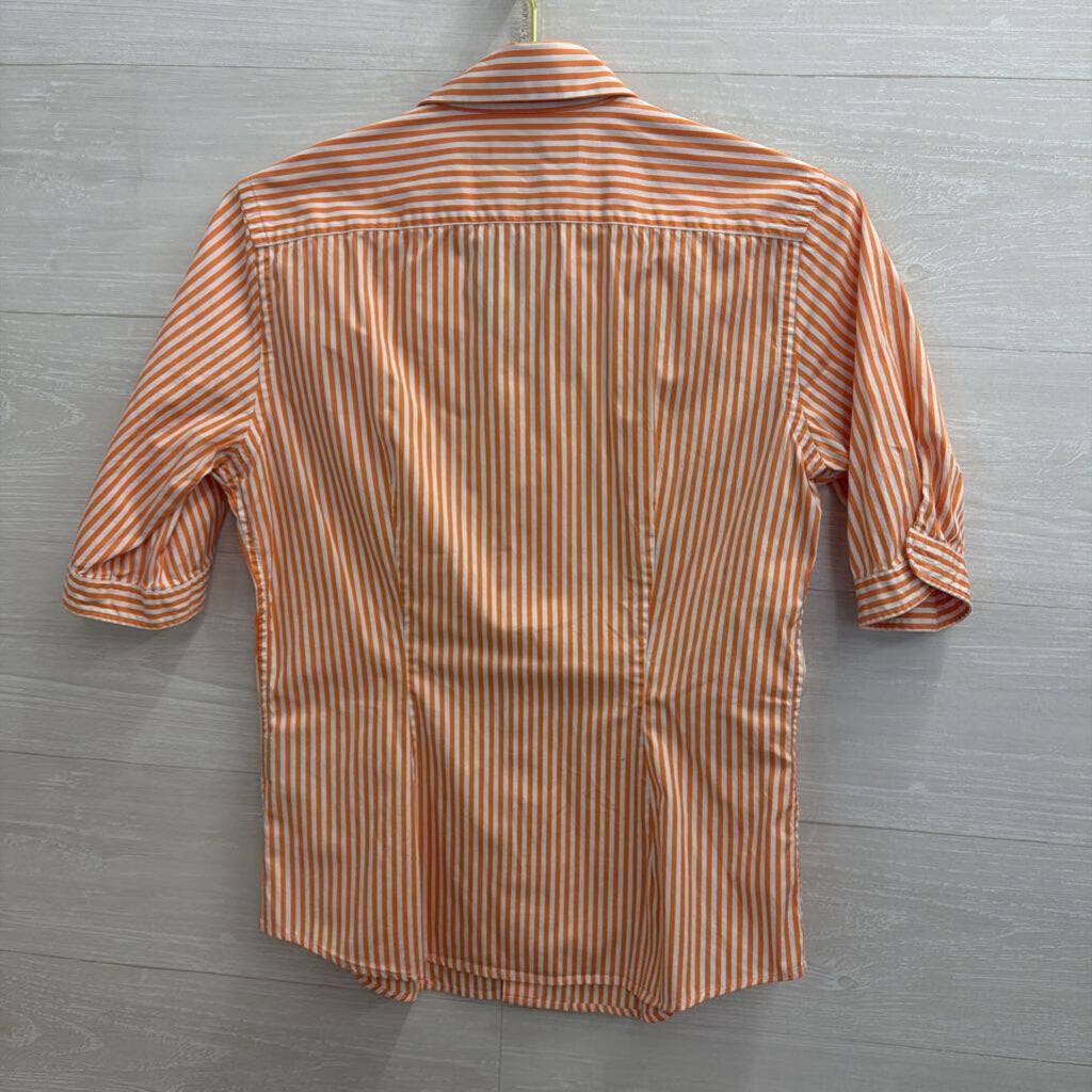 Ralph Lauren Orange/ White Striped Short Sleeve Button Down Top 10