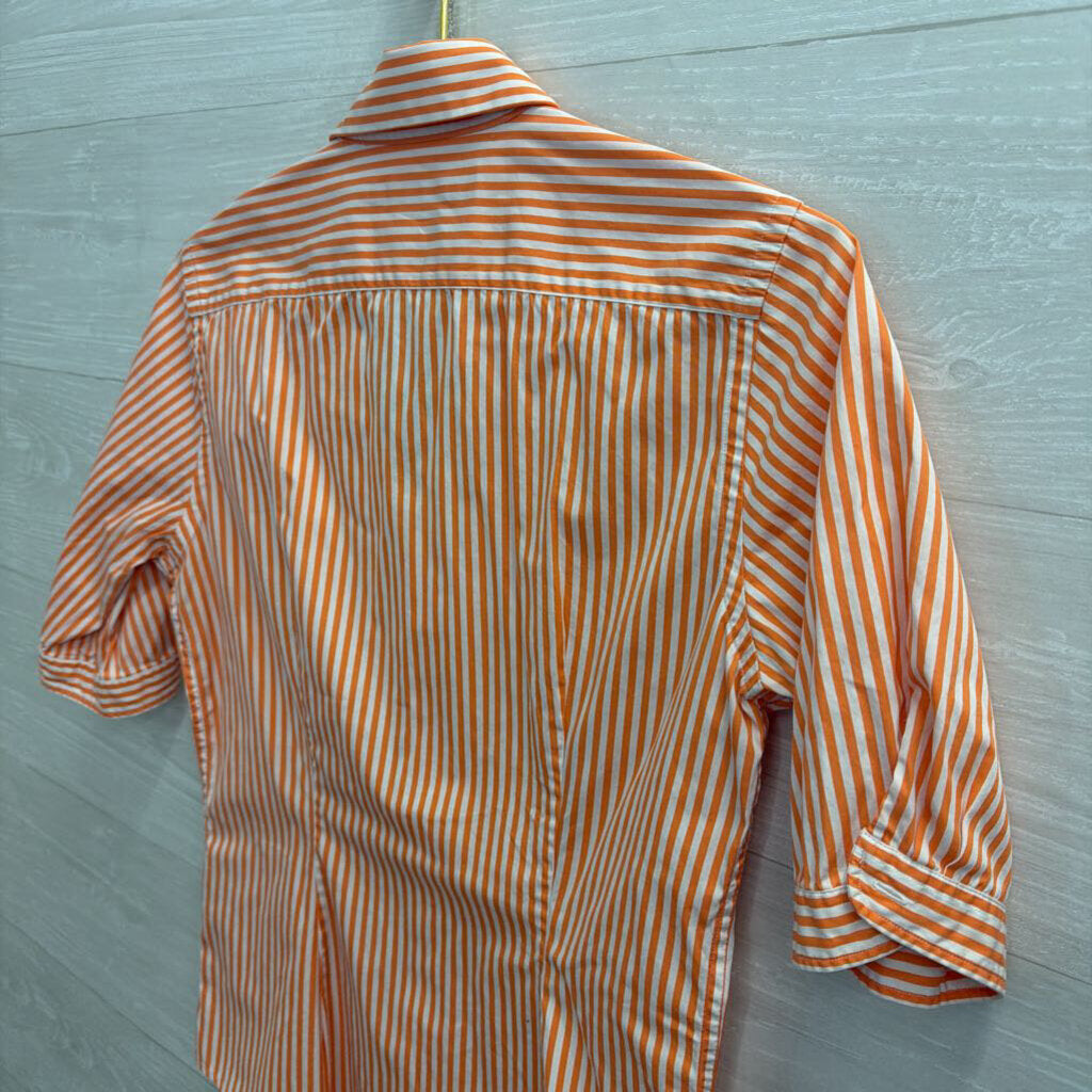 Ralph Lauren Orange/ White Striped Short Sleeve Button Down Top 10