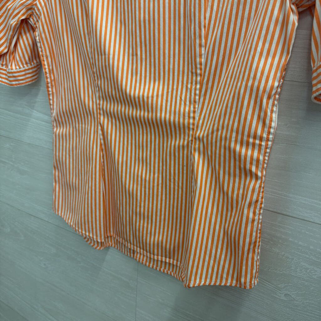 Ralph Lauren Orange/ White Striped Short Sleeve Button Down Top 10