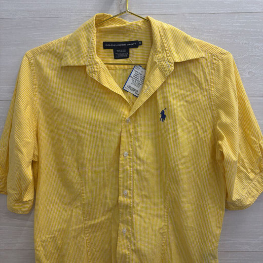 Ralph Lauren Yellow/ White Gingham Short Sleeve Button Down Top 10