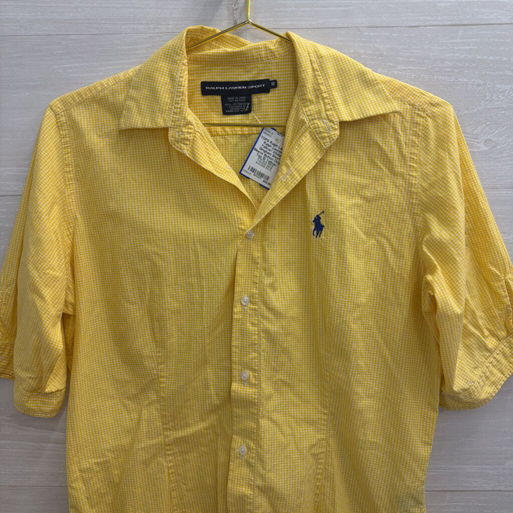 Ralph Lauren Yellow/ White Gingham Short Sleeve Button Down Top 10