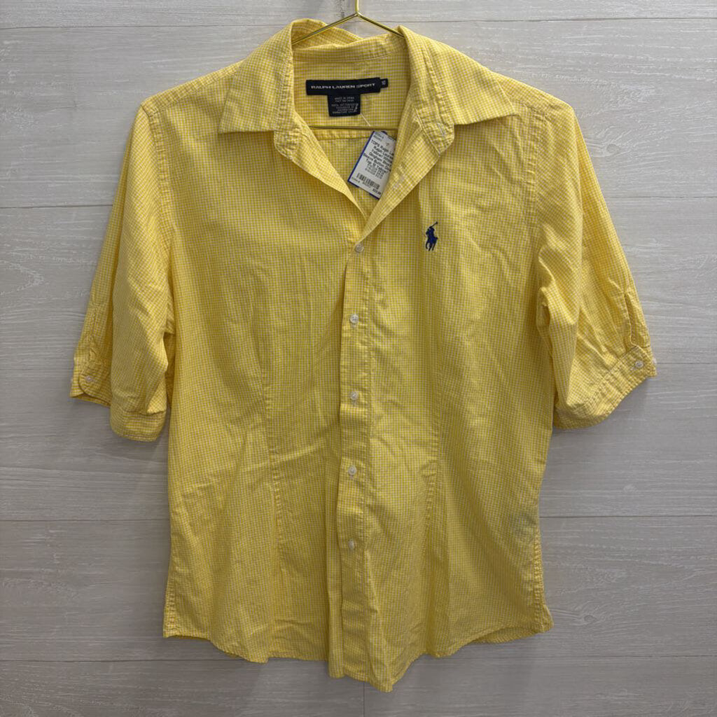 Ralph Lauren Yellow/ White Gingham Short Sleeve Button Down Top 10