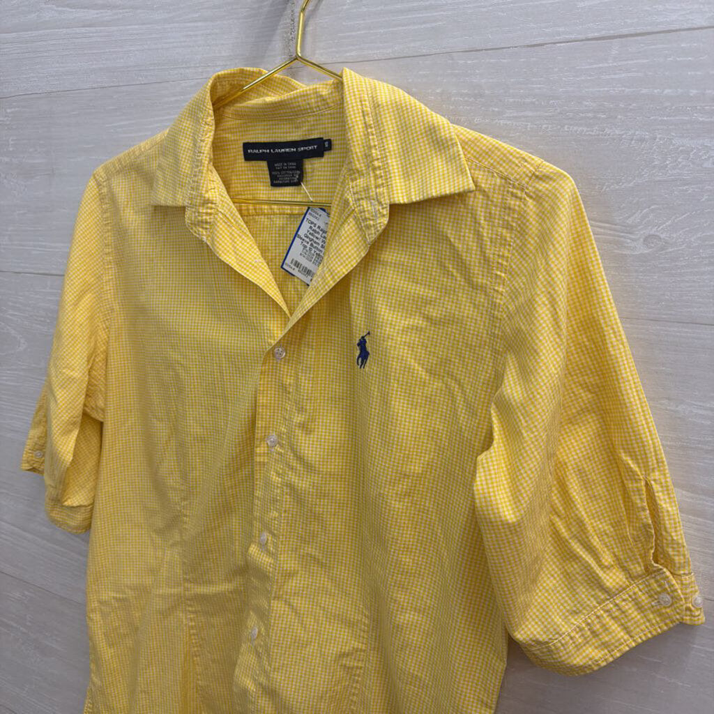 Ralph Lauren Yellow/ White Gingham Short Sleeve Button Down Top 10
