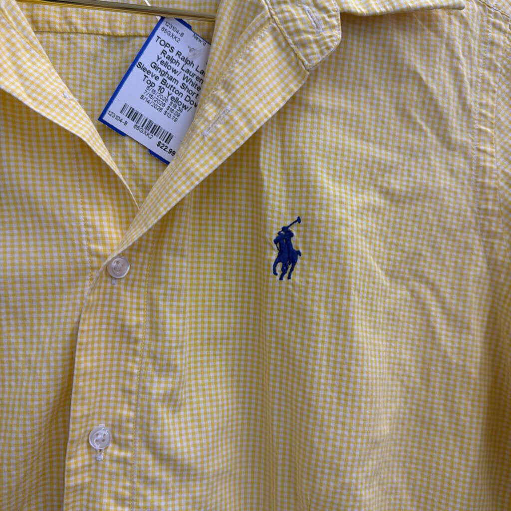 Ralph Lauren Yellow/ White Gingham Short Sleeve Button Down Top 10