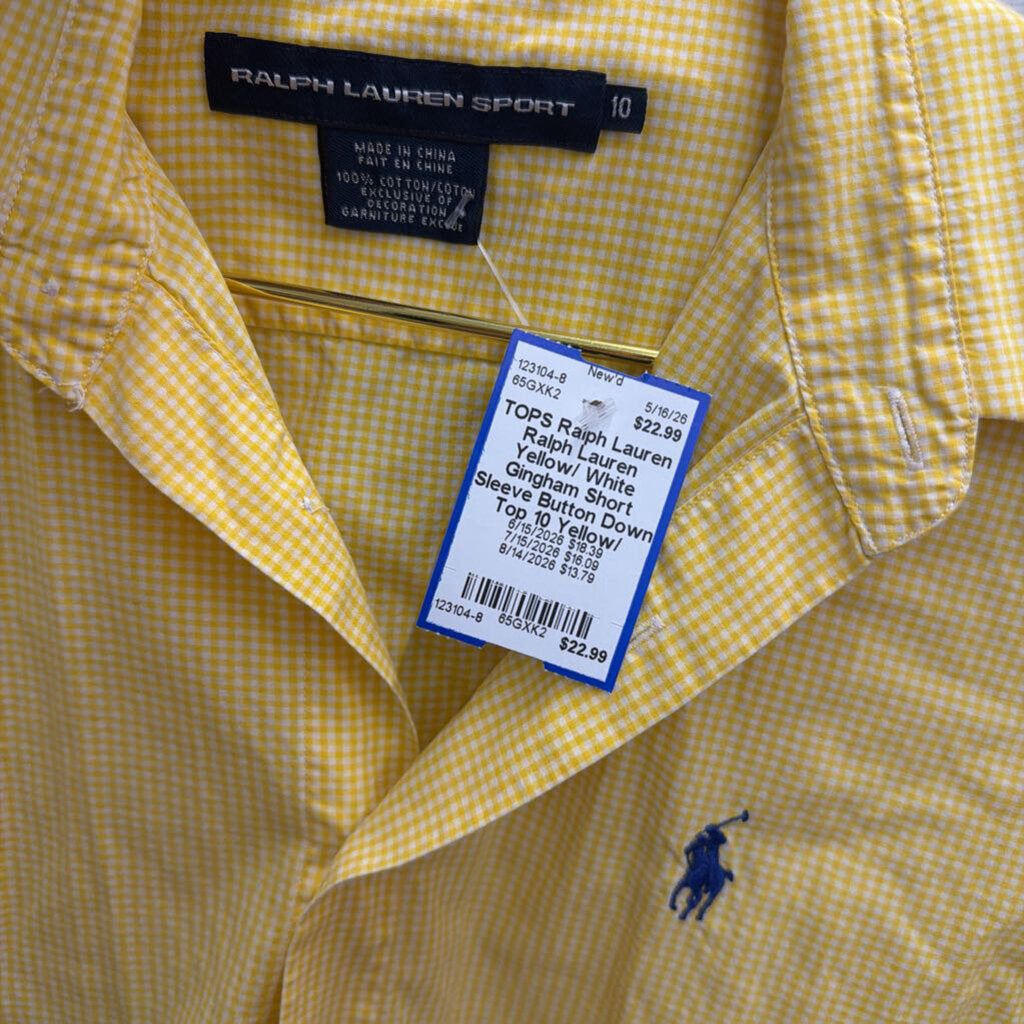 Ralph Lauren Yellow/ White Gingham Short Sleeve Button Down Top 10
