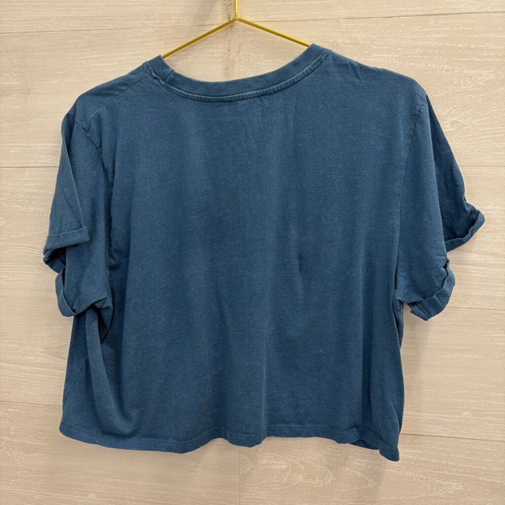 Blue Cropped Embellished YeeHaw Short Sleeve Graphic Tee Large