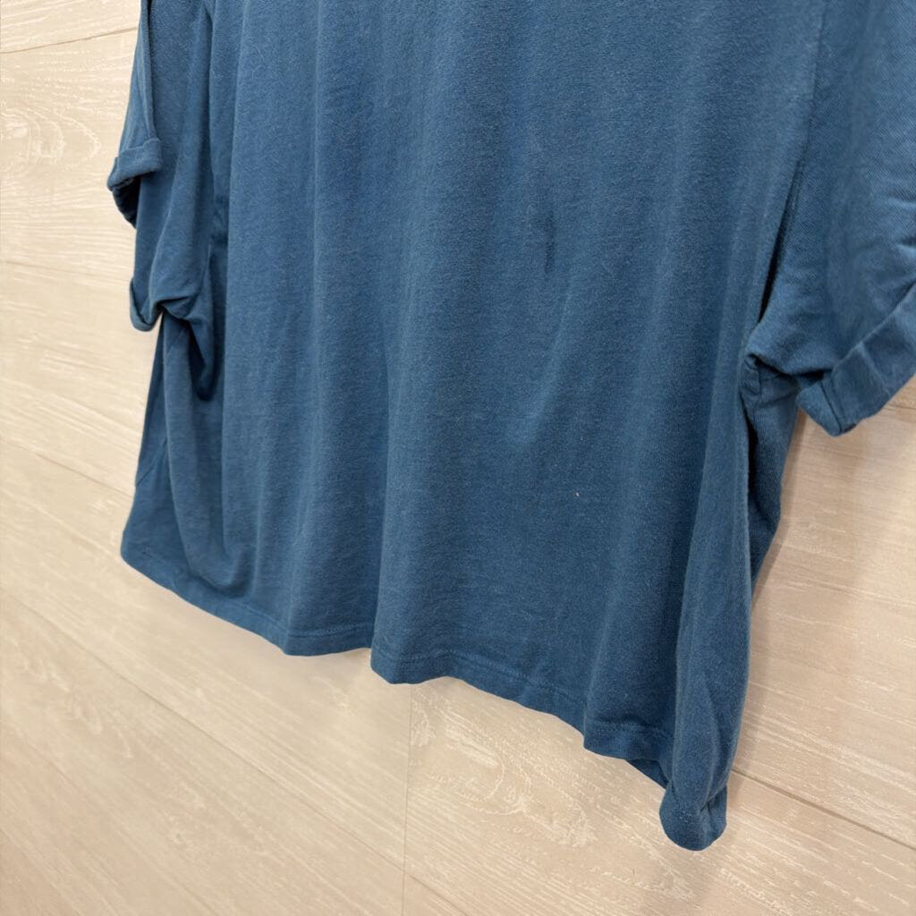 Blue Cropped Embellished YeeHaw Short Sleeve Graphic Tee Large