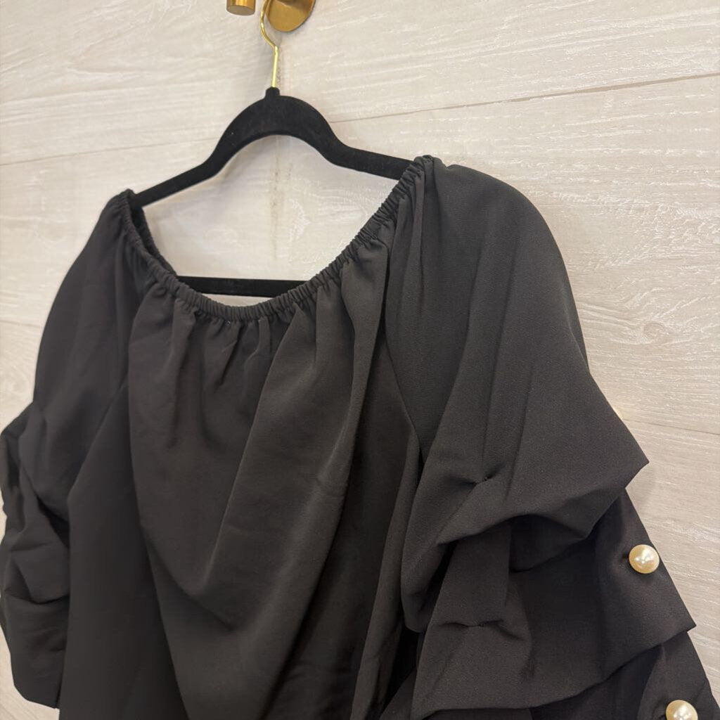 CeCe Black Pearl Embellished Sleeve Off Shoulder Top Medium