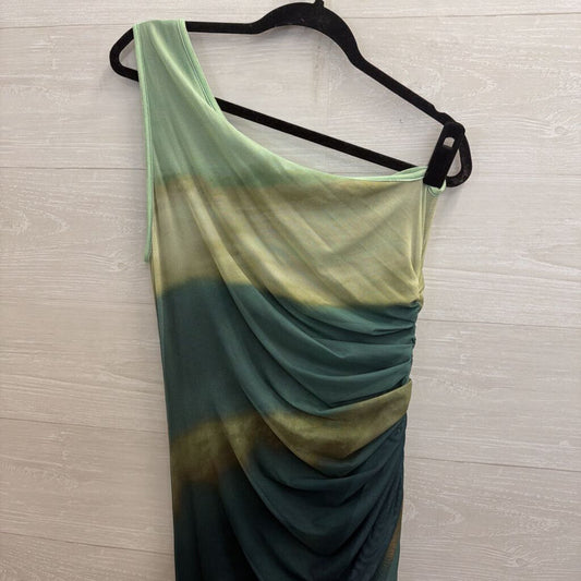 Green Tie Dye Mesh One Shoulder Maxi Dress Large