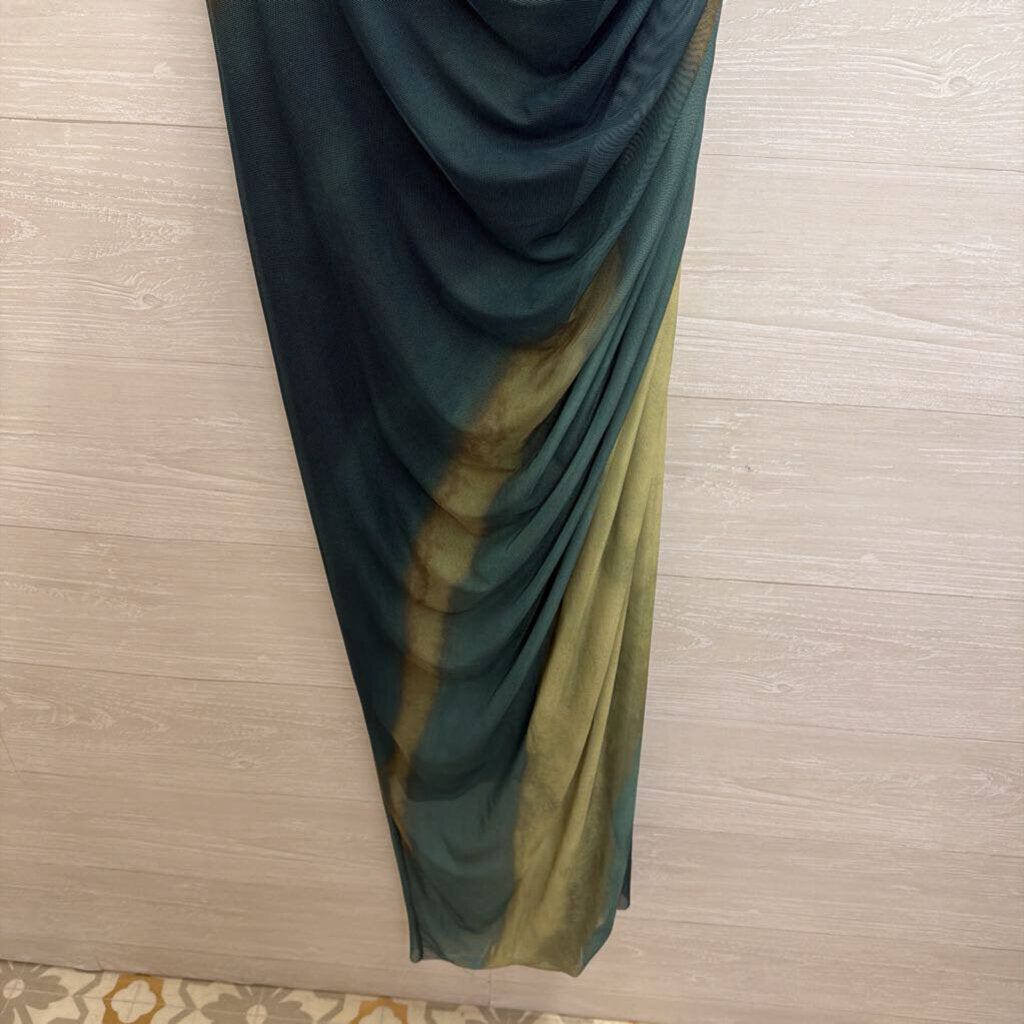 Green Tie Dye Mesh One Shoulder Maxi Dress Large