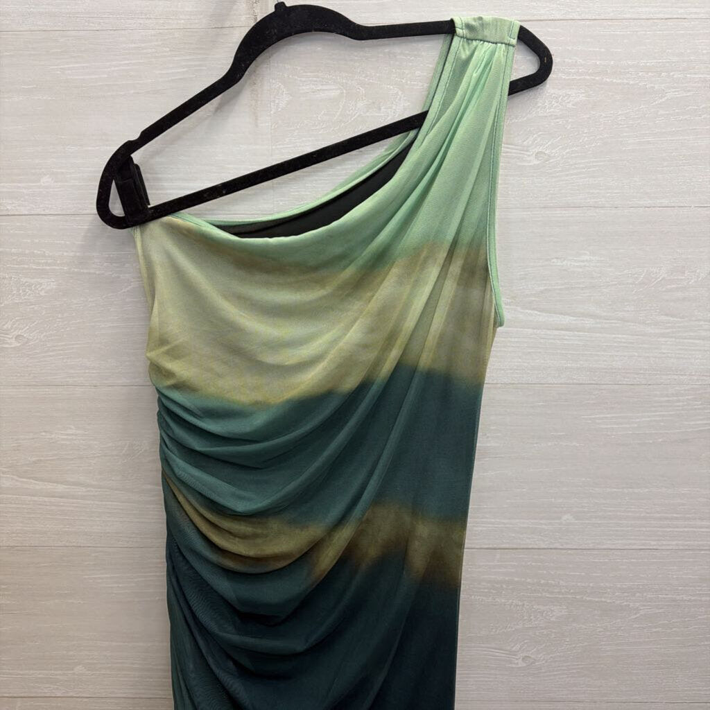 Green Tie Dye Mesh One Shoulder Maxi Dress Large