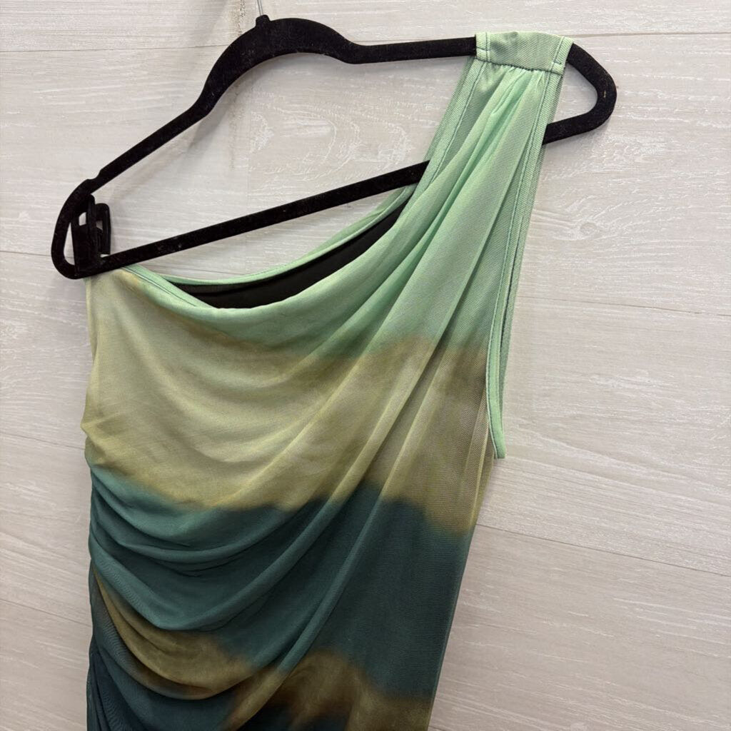 Green Tie Dye Mesh One Shoulder Maxi Dress Large