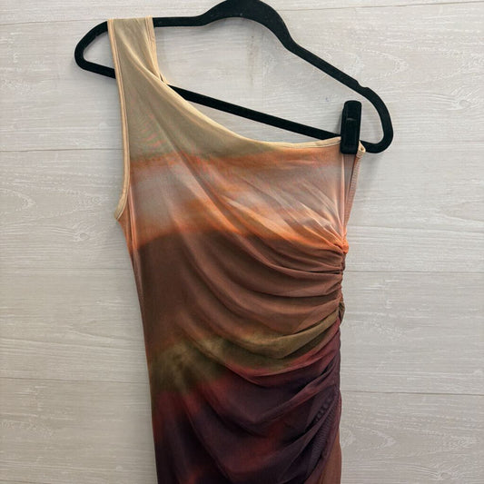 Orange/ Brown Tie Dye Mesh One Shoulder Maxi Dress Large
