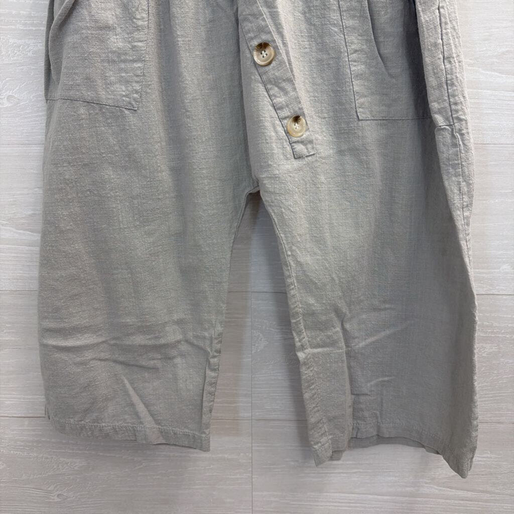 Grey Cropped Front Button Pull On Pants Small