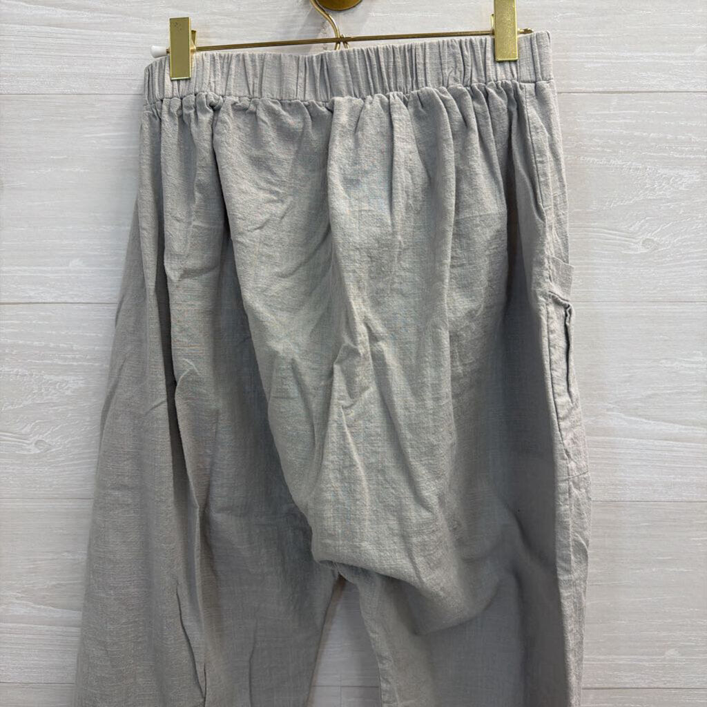 Grey Cropped Front Button Pull On Pants Small