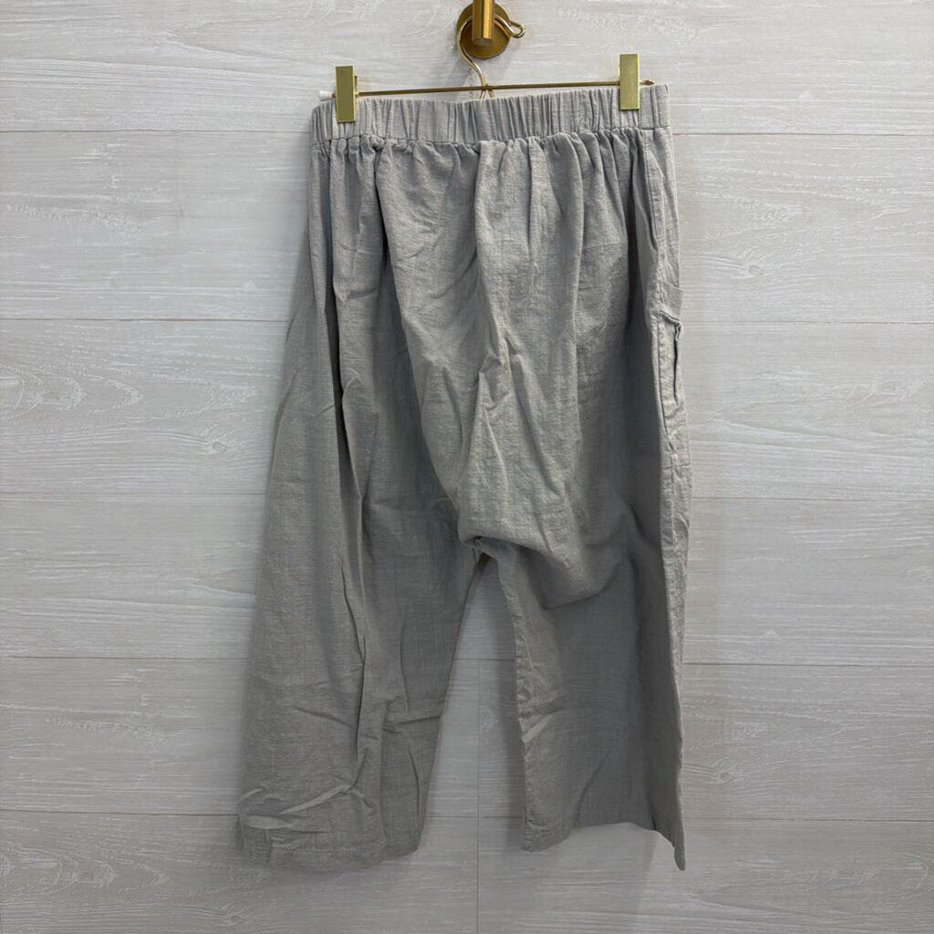 Grey Cropped Front Button Pull On Pants Small