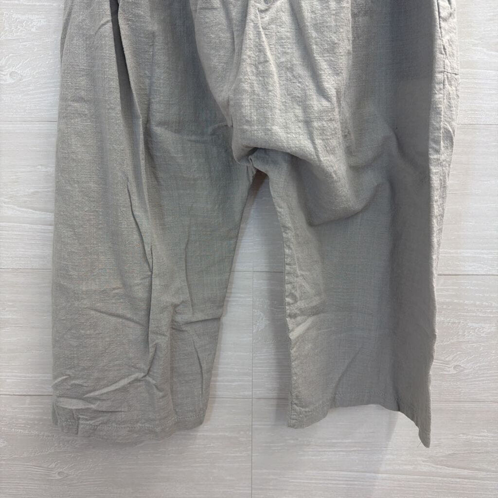 Grey Cropped Front Button Pull On Pants Small