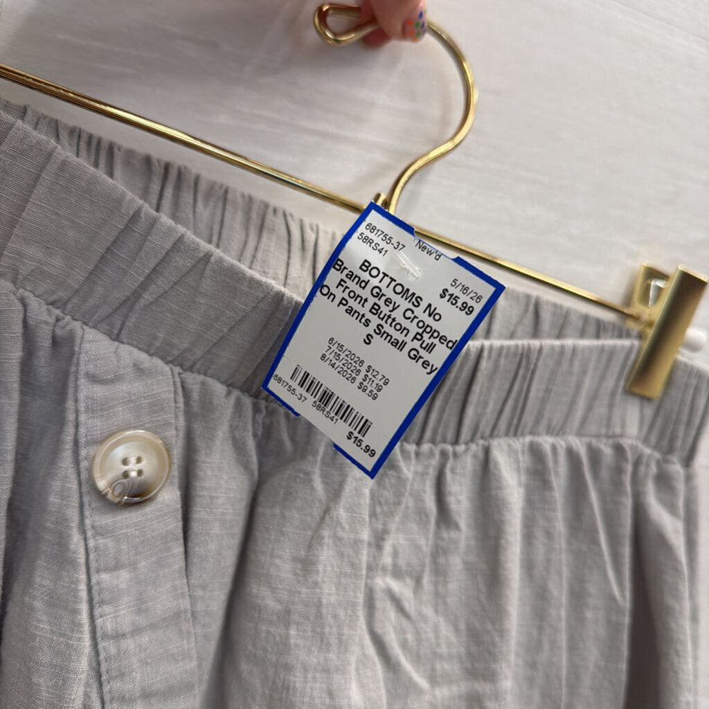 Grey Cropped Front Button Pull On Pants Small