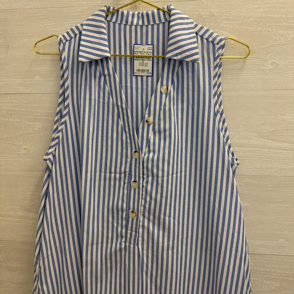 Blue/ White Striped Ruffle Hem Sleeveless Dress Medium
