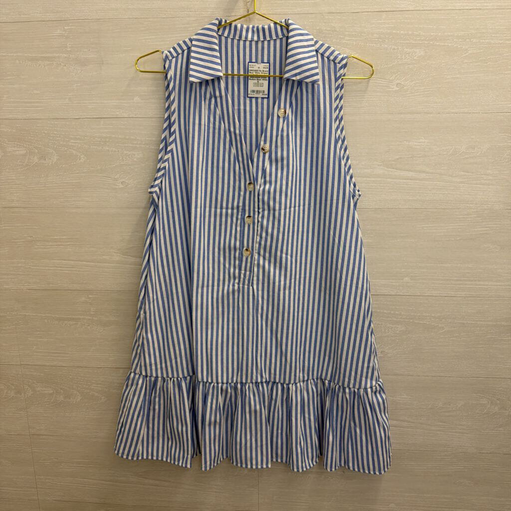 Blue/ White Striped Ruffle Hem Sleeveless Dress Medium