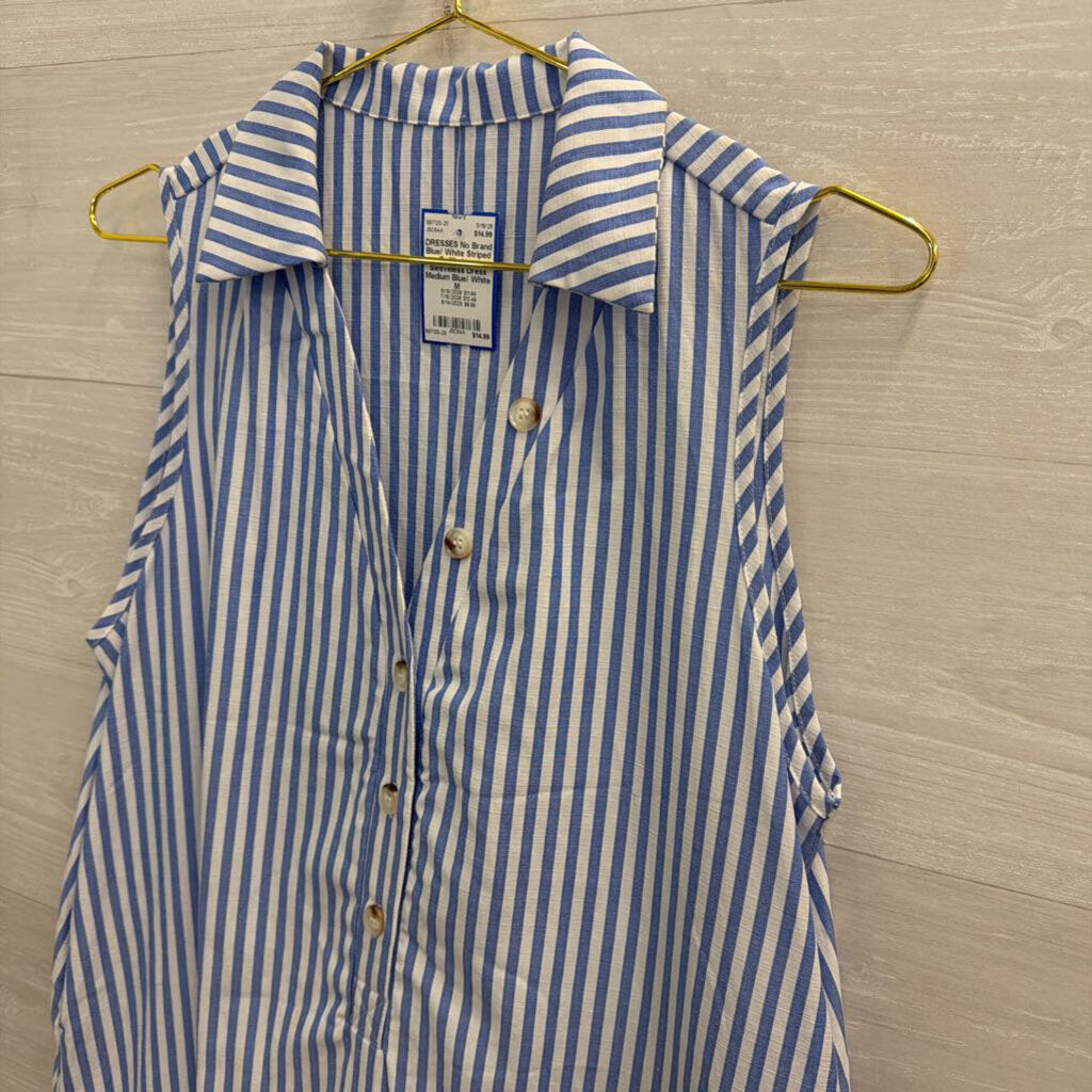 Blue/ White Striped Ruffle Hem Sleeveless Dress Medium