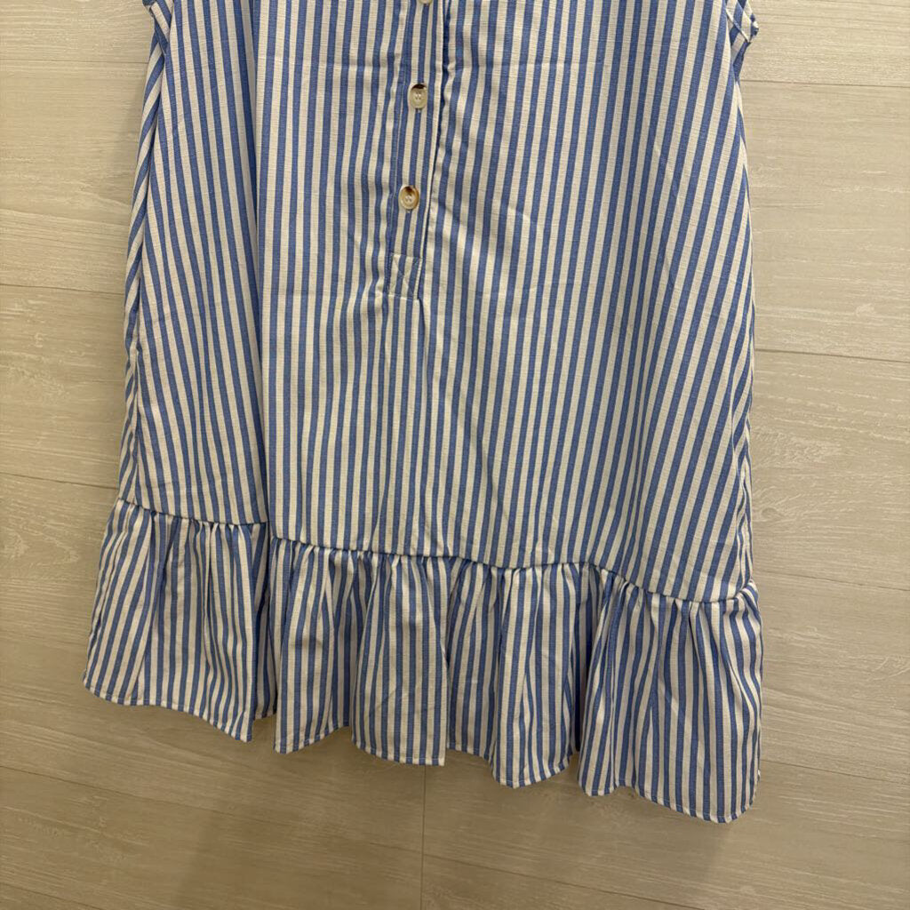 Blue/ White Striped Ruffle Hem Sleeveless Dress Medium