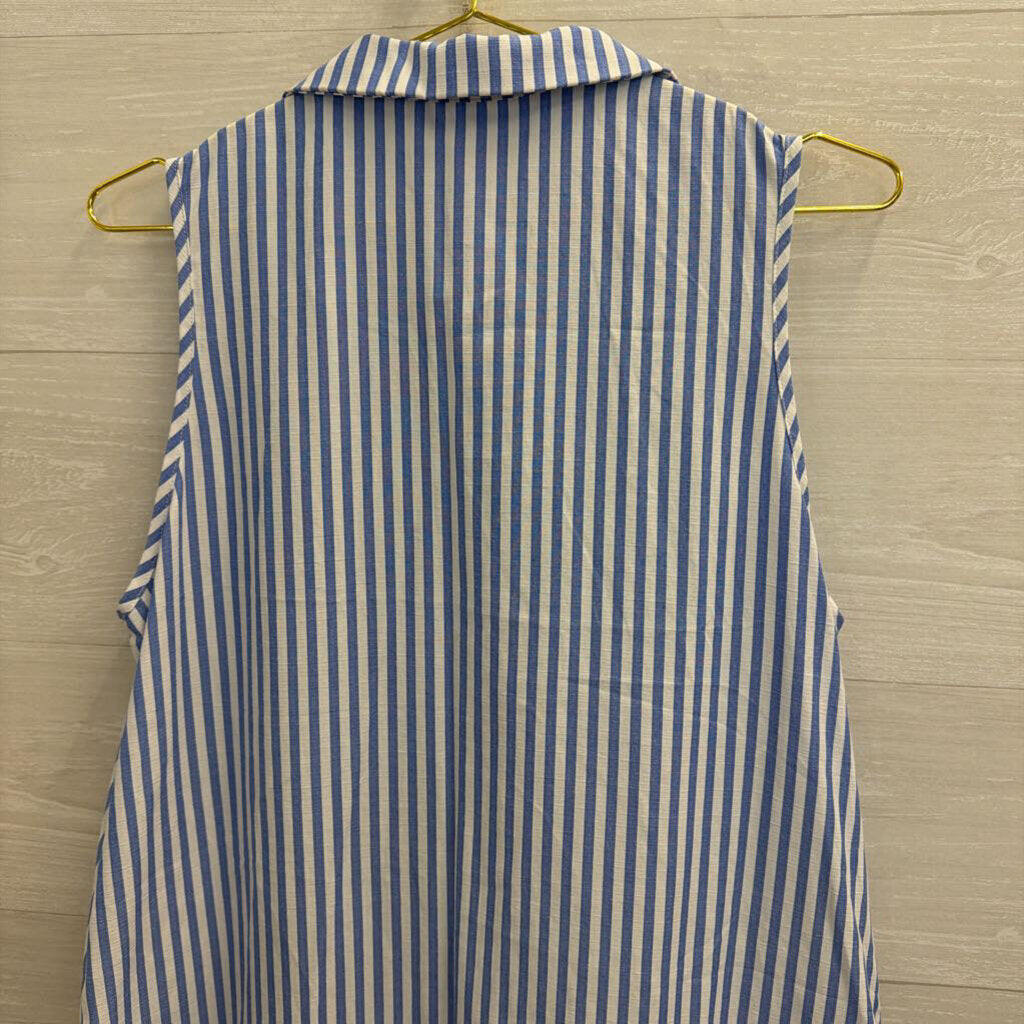 Blue/ White Striped Ruffle Hem Sleeveless Dress Medium