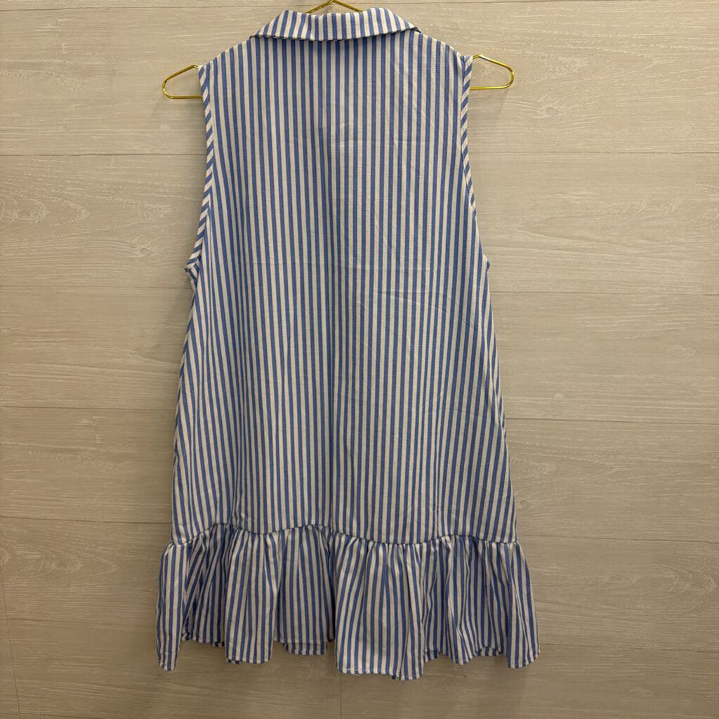 Blue/ White Striped Ruffle Hem Sleeveless Dress Medium