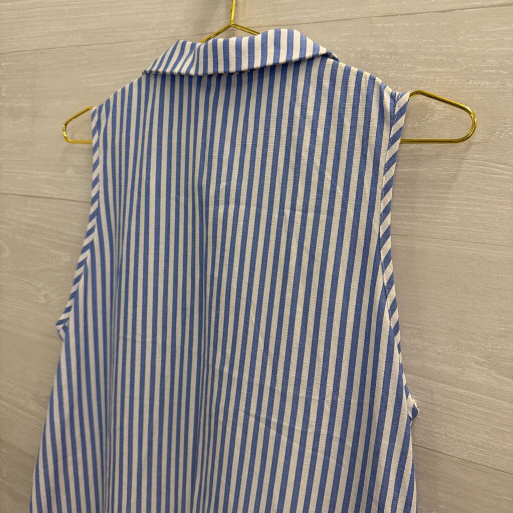 Blue/ White Striped Ruffle Hem Sleeveless Dress Medium