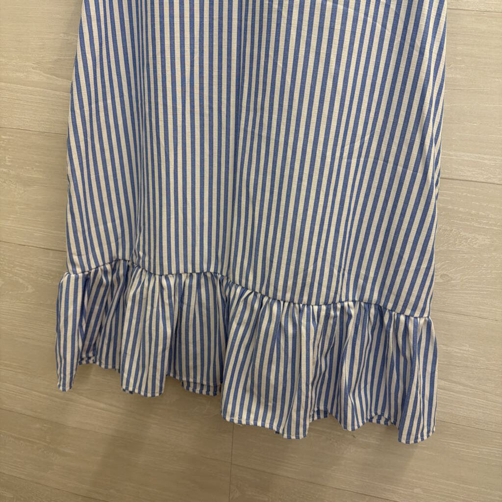 Blue/ White Striped Ruffle Hem Sleeveless Dress Medium