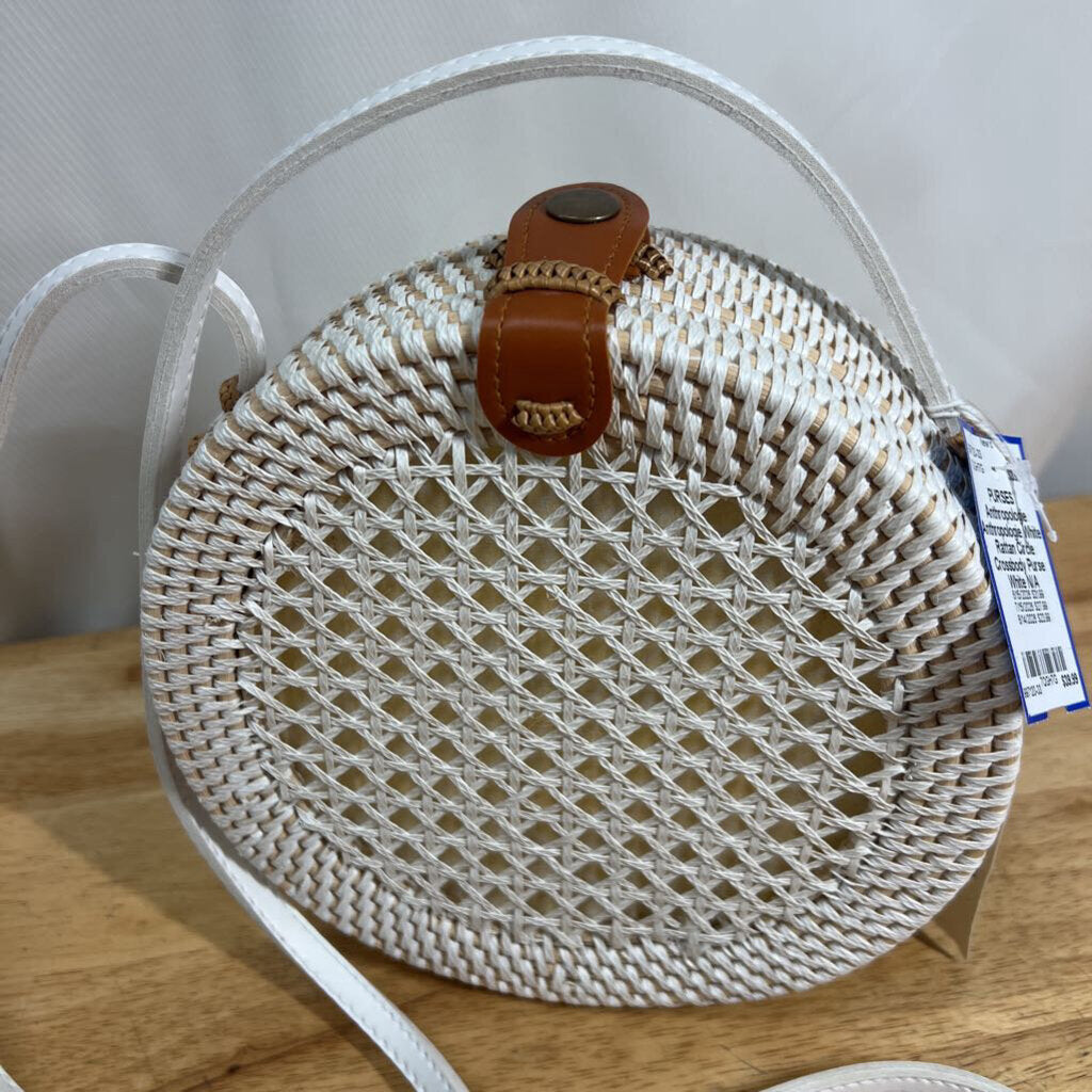 Anthropologie White Rattan Circle Crossbody Purse