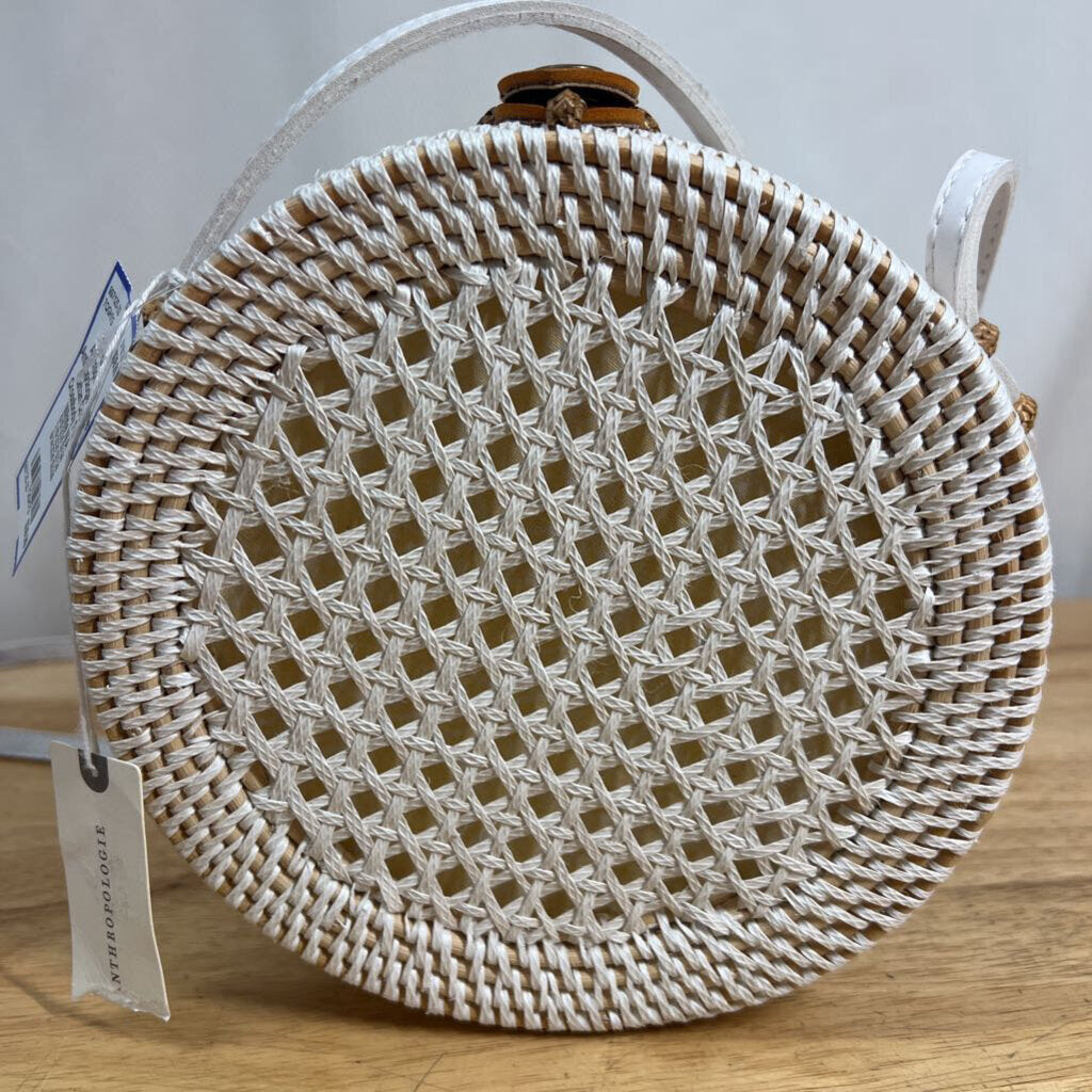 Anthropologie White Rattan Circle Crossbody Purse