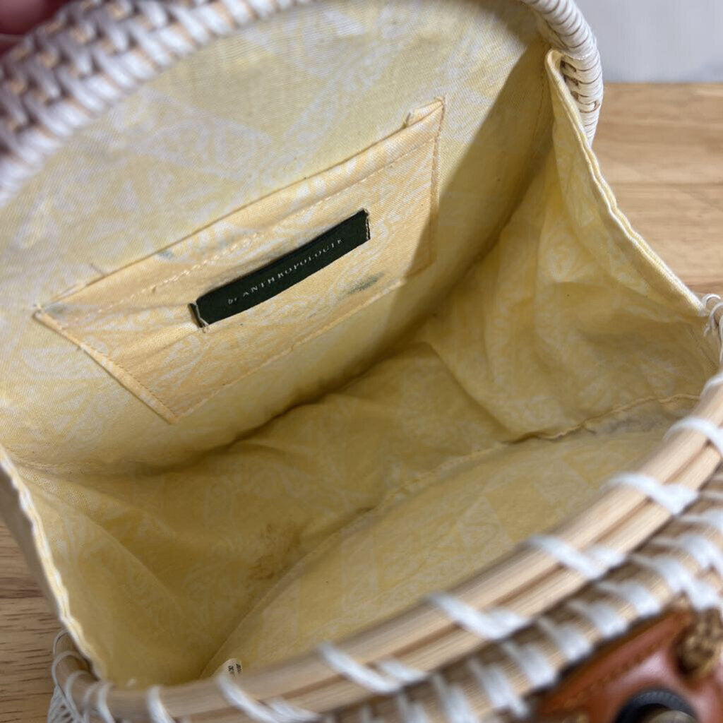 Anthropologie White Rattan Circle Crossbody Purse
