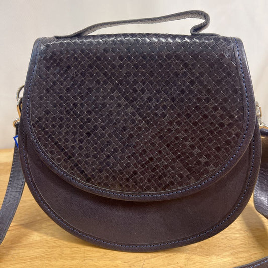 Stephane Kelian Navy Leather Woven Detail Small Crossbody Purse