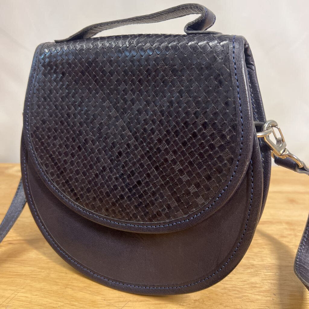 Stephane Kelian Navy Leather Woven Detail Small Crossbody Purse