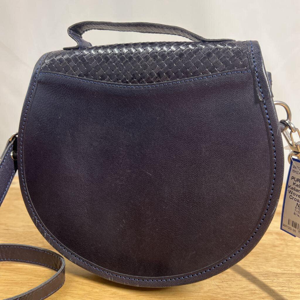 Stephane Kelian Navy Leather Woven Detail Small Crossbody Purse