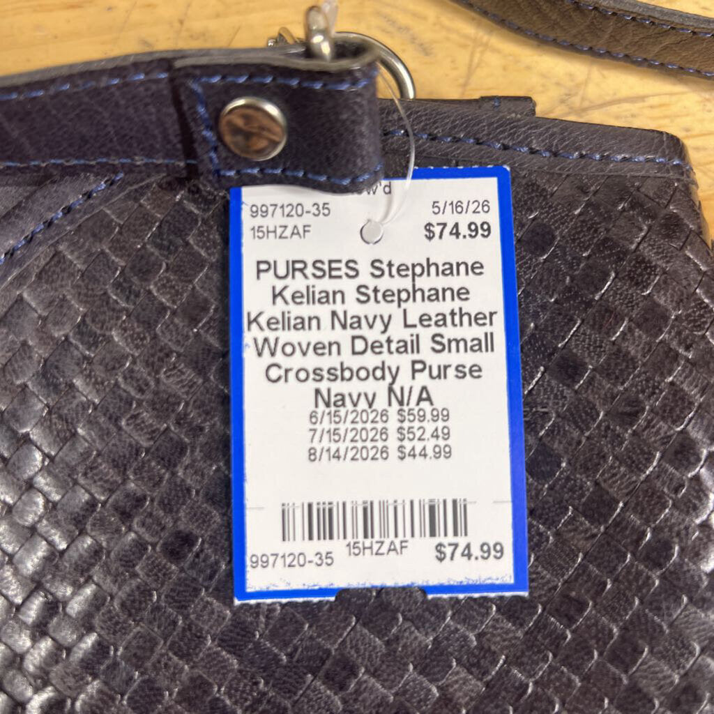 Stephane Kelian Navy Leather Woven Detail Small Crossbody Purse