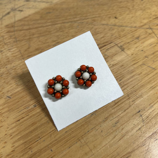 Orange Stone Flower Stud Earrings