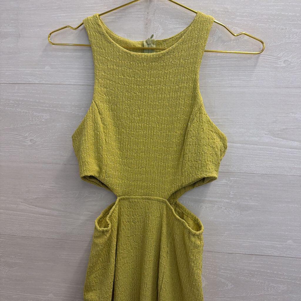 Green Textured Sleeveless Midi Dress Small