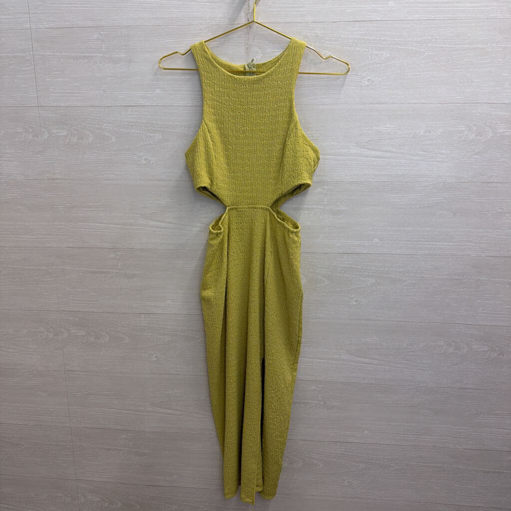Green Textured Sleeveless Midi Dress Small