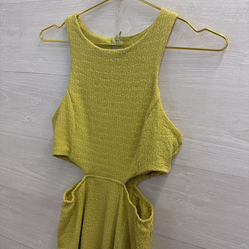 Green Textured Sleeveless Midi Dress Small