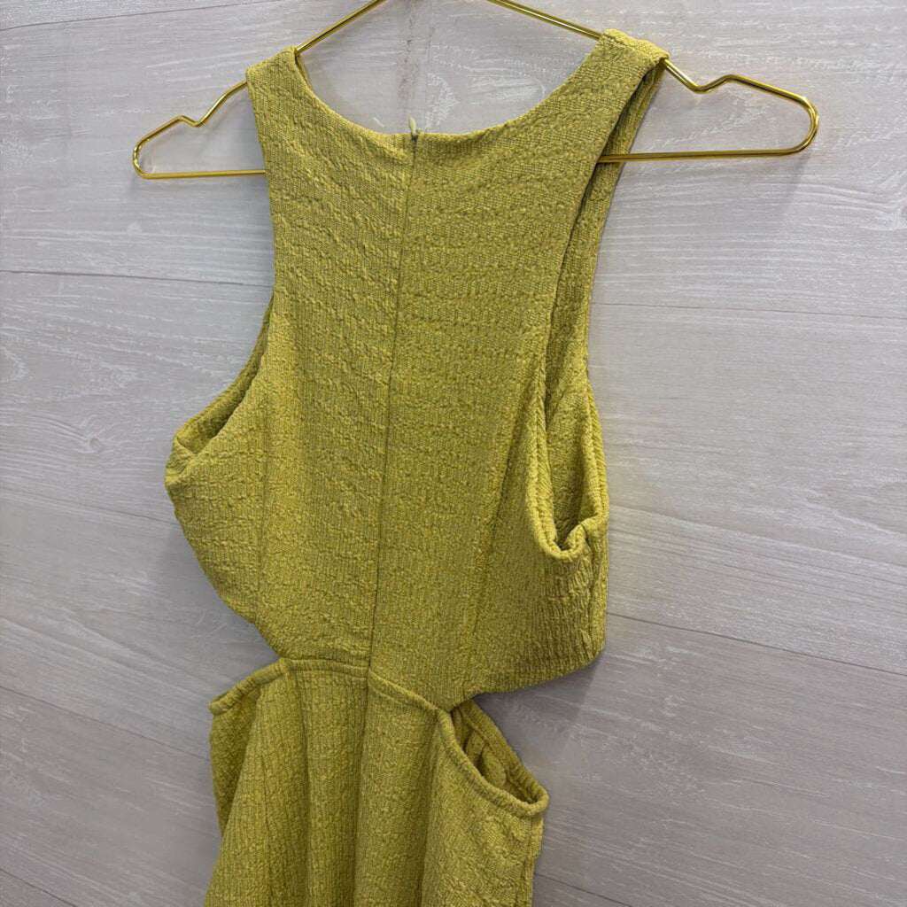 Green Textured Sleeveless Midi Dress Small