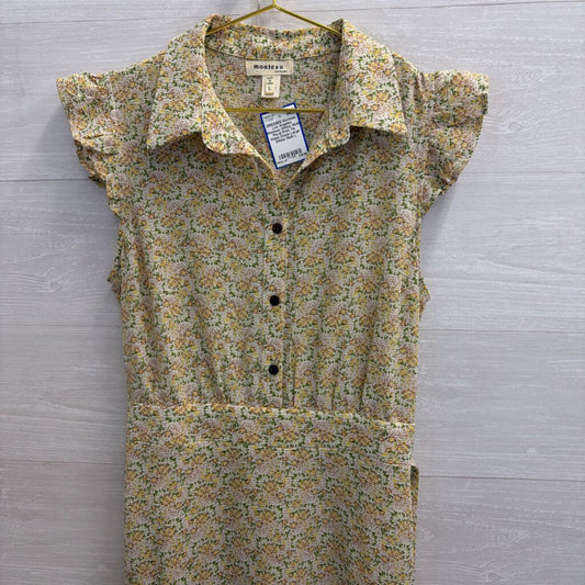 Monteau White/ Multi Floral Print Tie Waist Dress Large