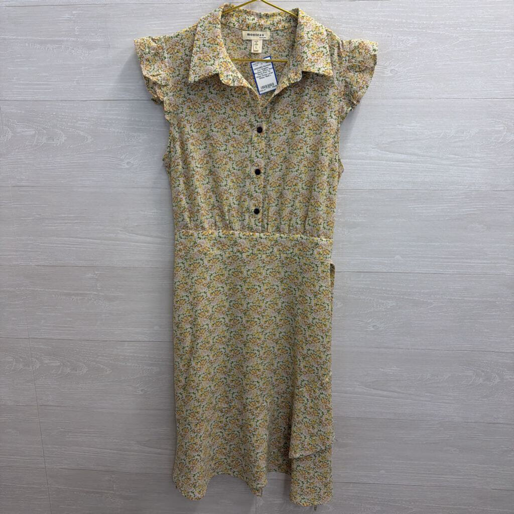 Monteau White/ Multi Floral Print Tie Waist Dress Large