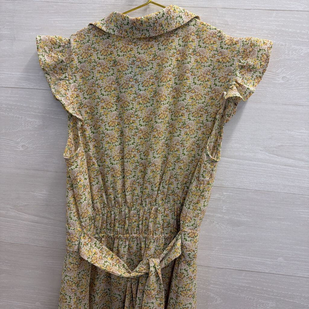 Monteau White/ Multi Floral Print Tie Waist Dress Large