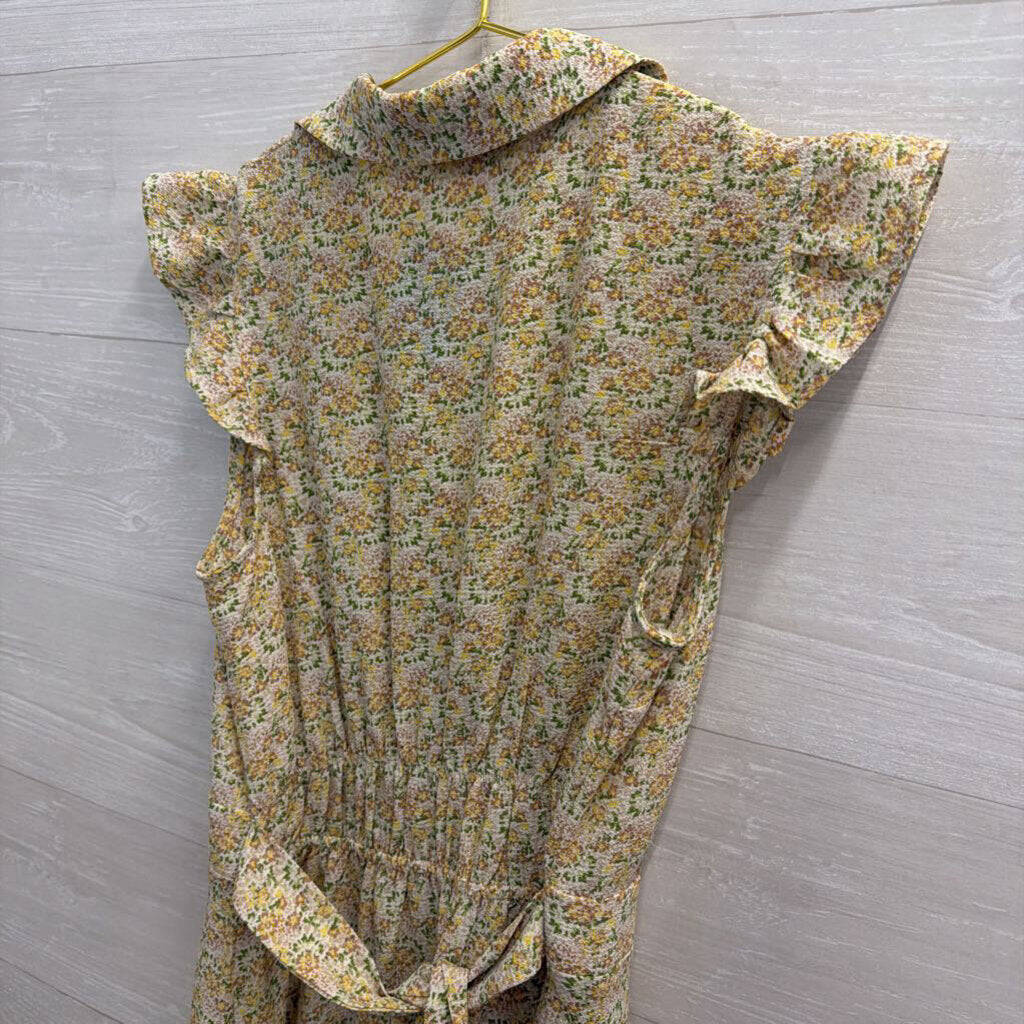 Monteau White/ Multi Floral Print Tie Waist Dress Large