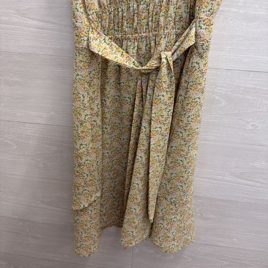 Monteau White/ Multi Floral Print Tie Waist Dress Large