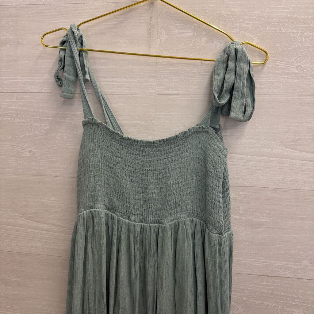 Hello Mia Blue Smocked Top Tie Strap Midi Dress Medium