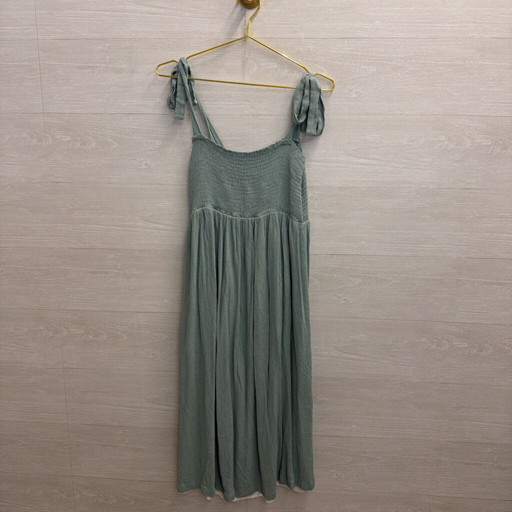 Hello Mia Blue Smocked Top Tie Strap Midi Dress Medium